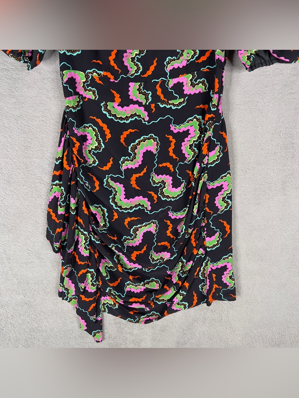 Rhode Pia Mini Dress Women's Size 2 Soundwave Print Billowy Ruched Asymmetric - Picture 5 of 15